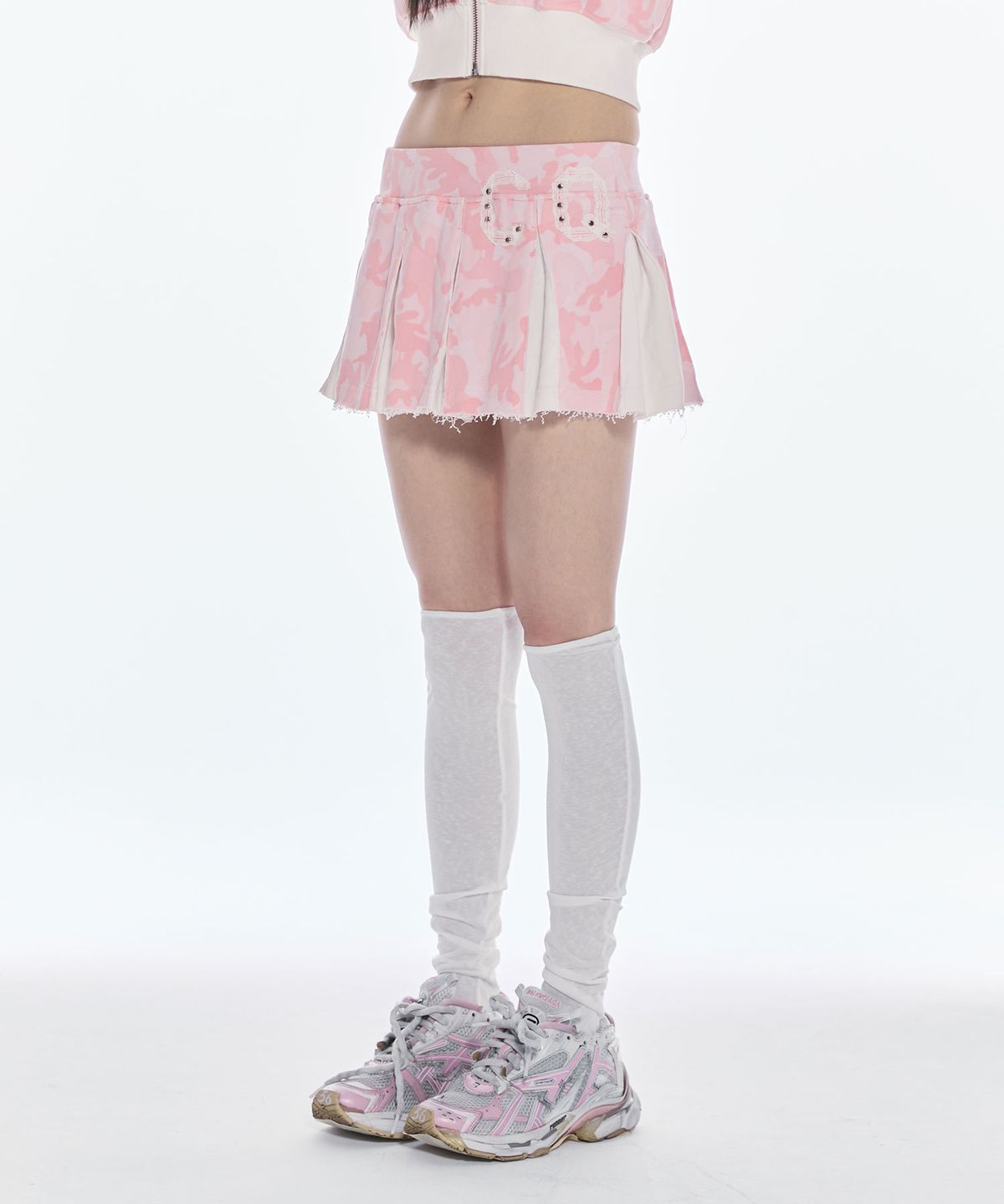 체리퀴리(CHERRYQUIRI) CQ lace stud pleats sk - pink camo