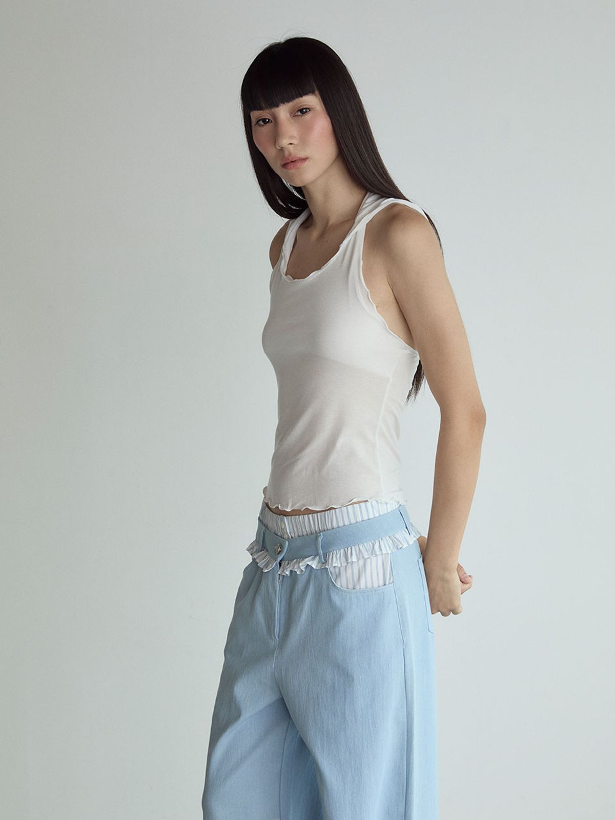 비수스(VISUS) Frill Block Pants_Light Blue