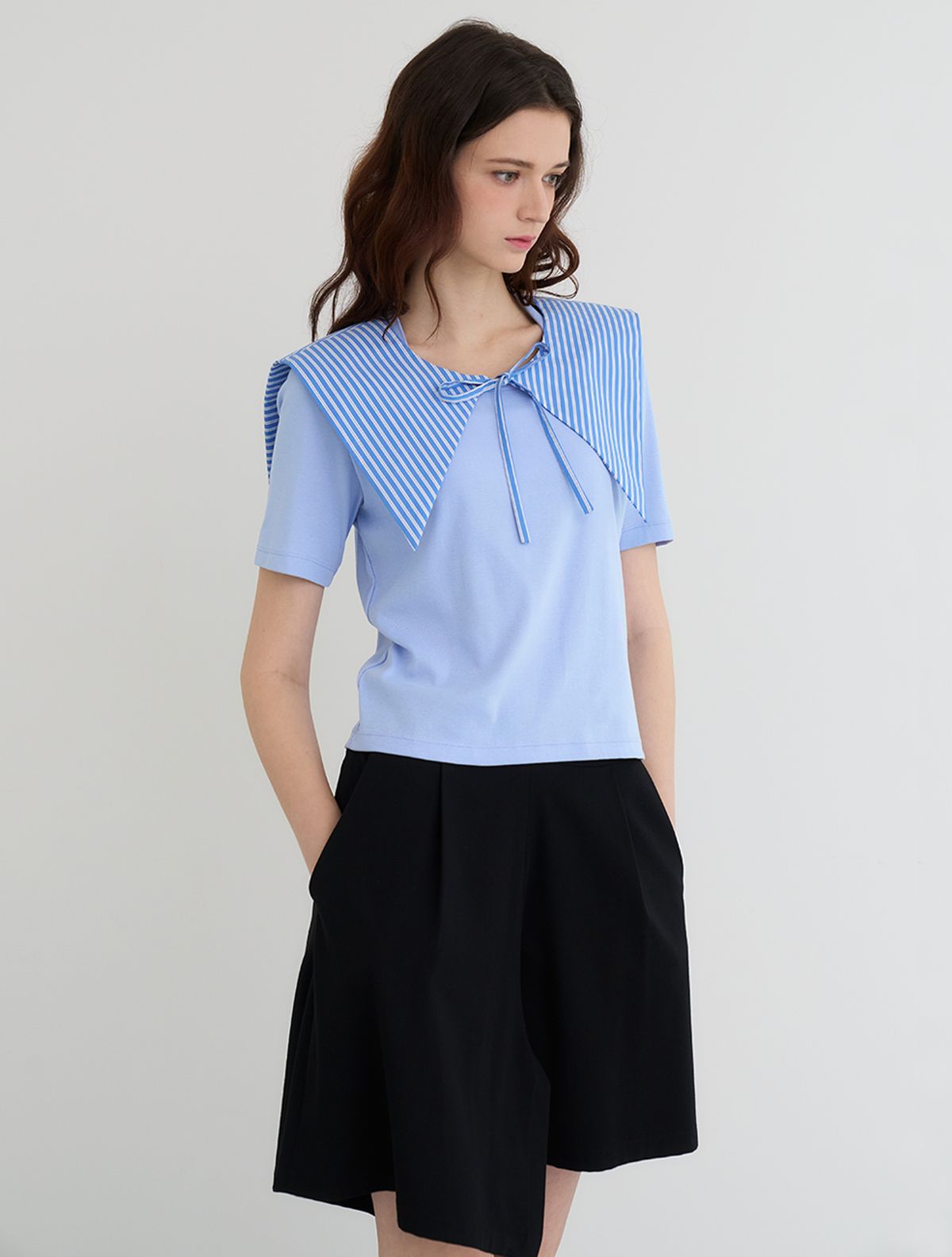르이엘(LE YIEL) Ribbon Cape Collar_Blue 리본 케이프 카라_블루