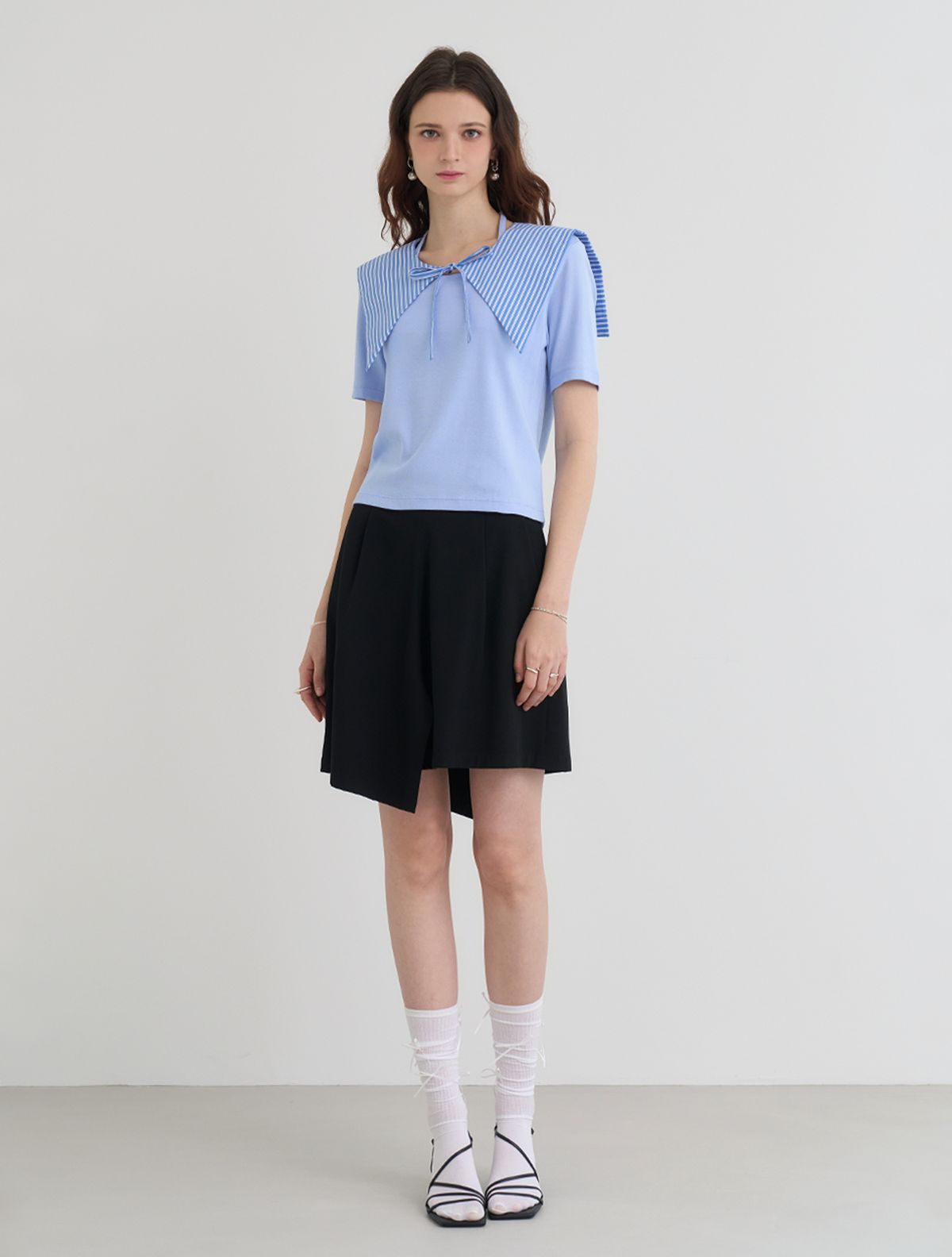 르이엘(LE YIEL) Ribbon Cape Collar_Blue 리본 케이프 카라_블루