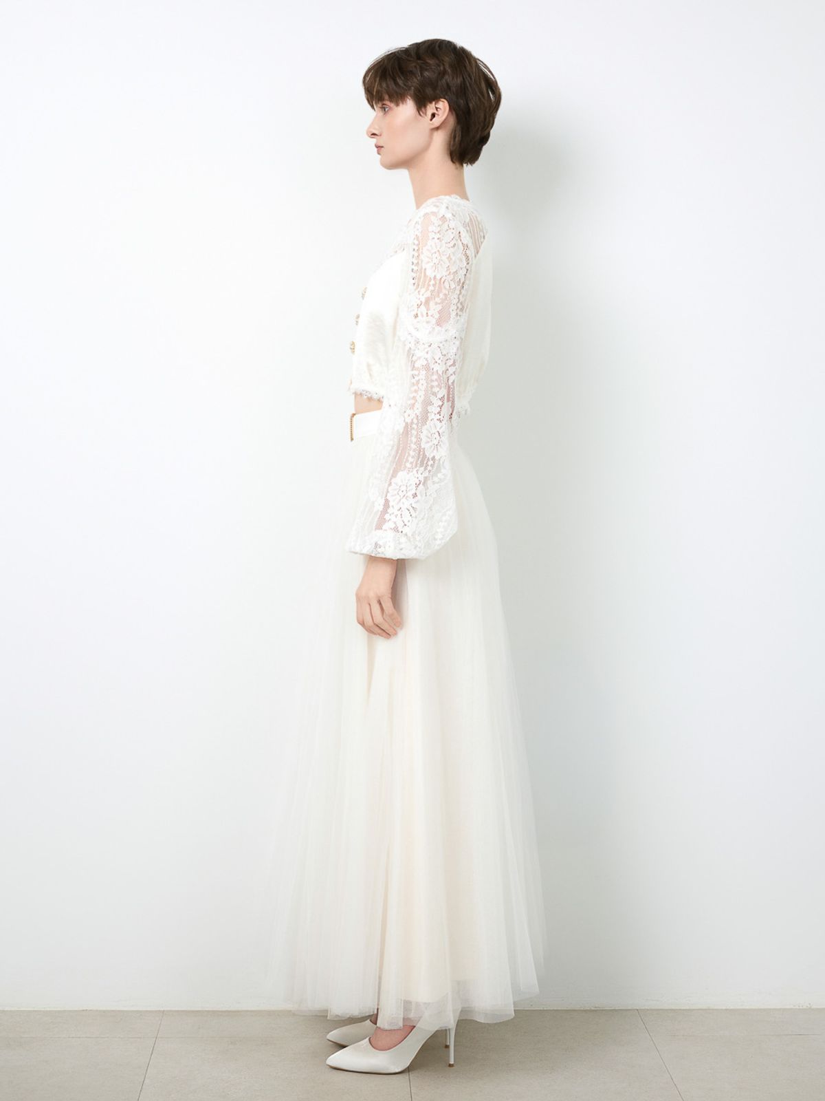 로에(LEAUET) Rosalie Tulle and Rayon Satin Maxi Skirt