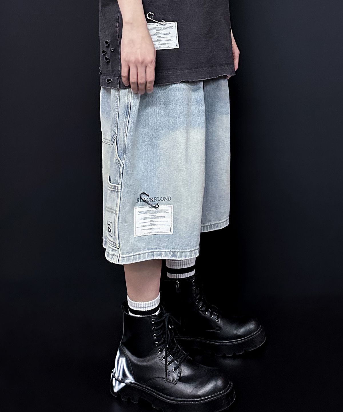 블랙블론드(BLACKBLOND) 비비디 빈티지 클래쉬 데님 반바지 (라이트 블루)