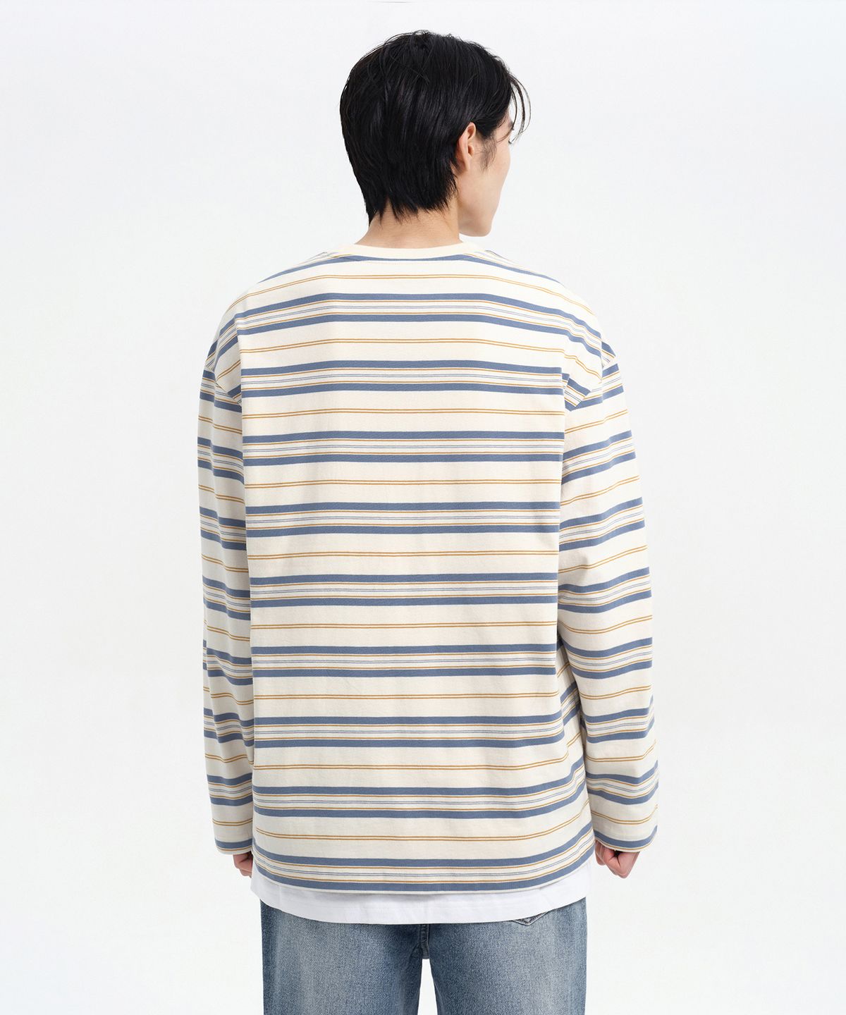 무신사 스탠다드(MUSINSA STANDARD) 멀티 스트라이프 릴렉스드 긴소매 티셔츠 3 [에크루]