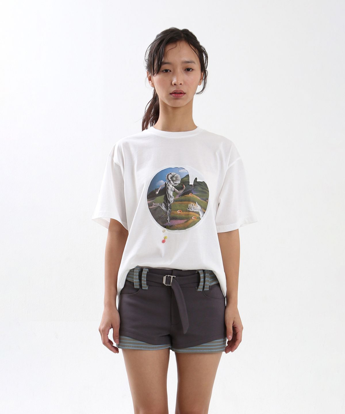 뉴제(NEWGE) Layered Belted Shorts (GRAY)