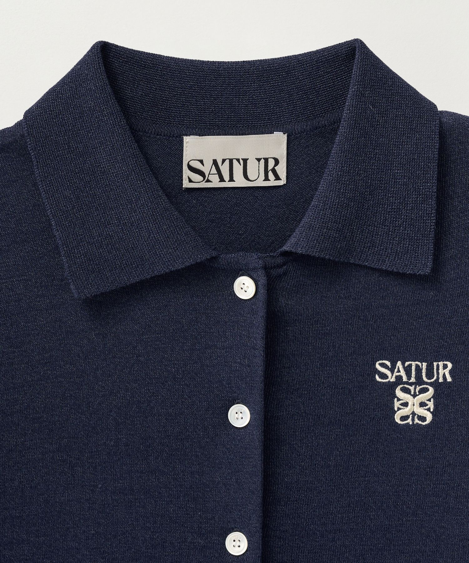 トップス SATUR Cotton Collar Half Cardigan Navy トップス SATUR Cotton Collar Half Cardigan Navy トップス