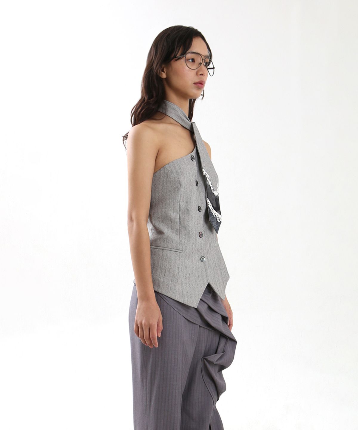 뉴제(NEWGE) Water Wave Tie Vest (GRAY)