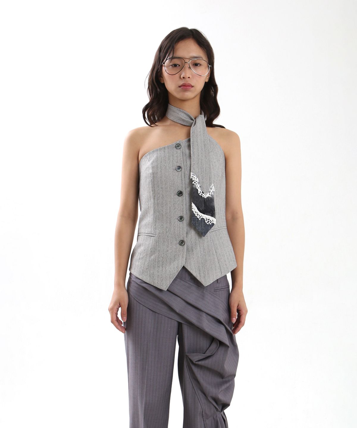 뉴제(NEWGE) Water Wave Tie Vest (GRAY)