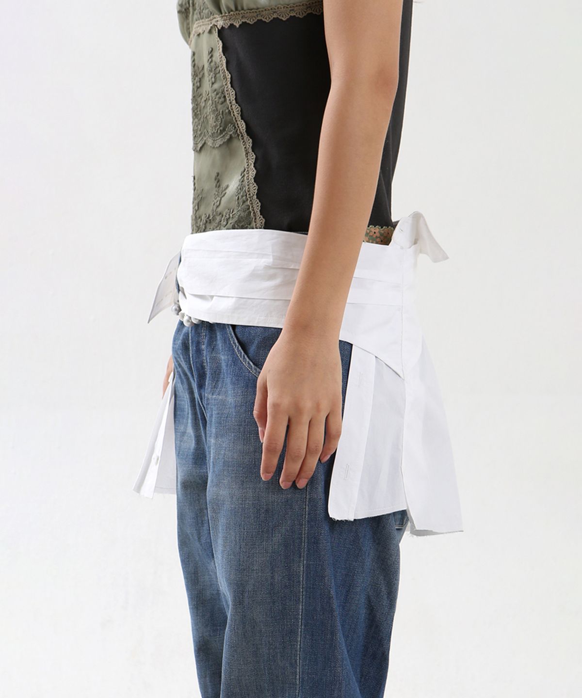 뉴제(NEWGE) Shirt-shaped wrap skirt (WHITE)