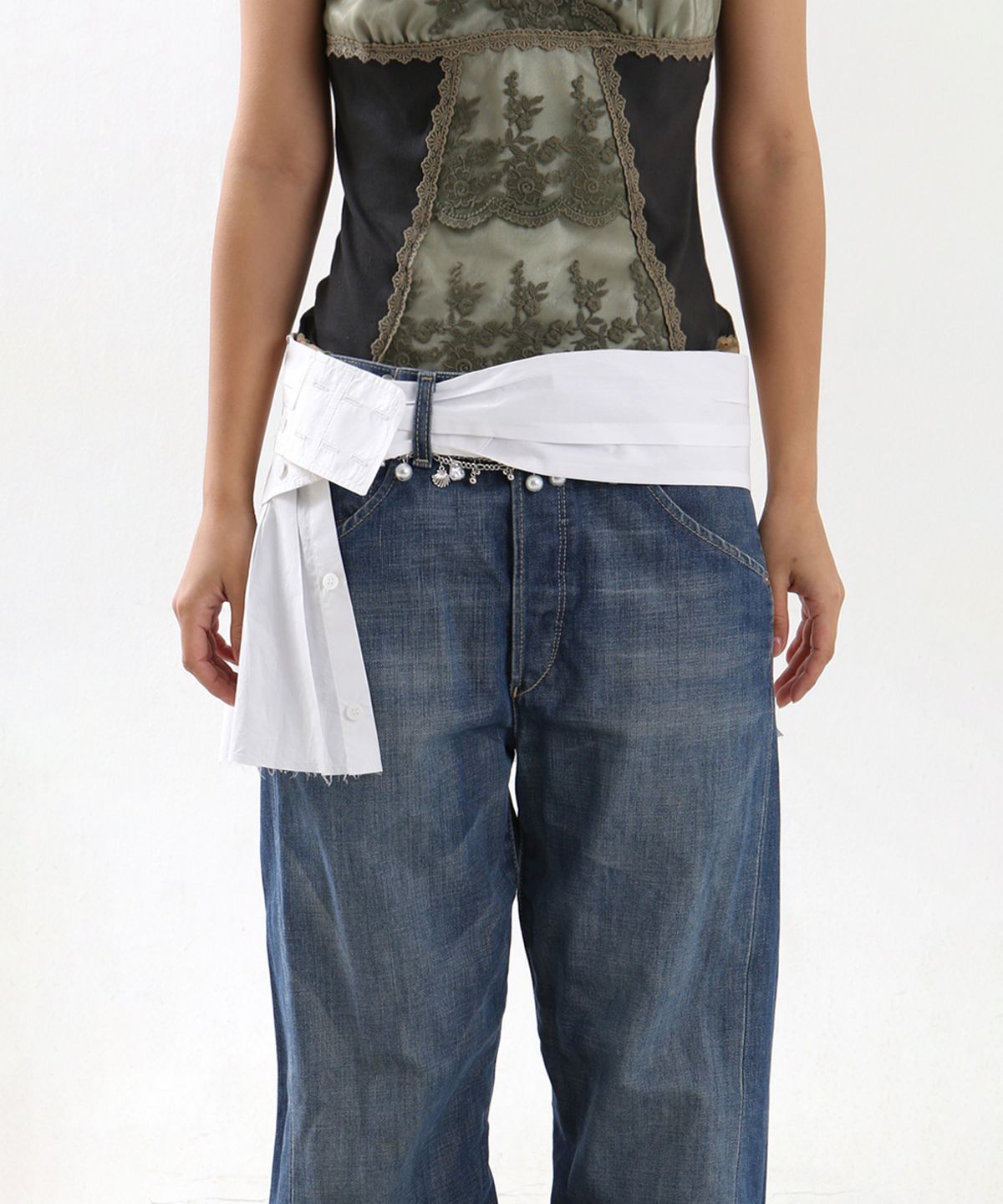 뉴제(NEWGE) Shirt-shaped wrap skirt (WHITE)