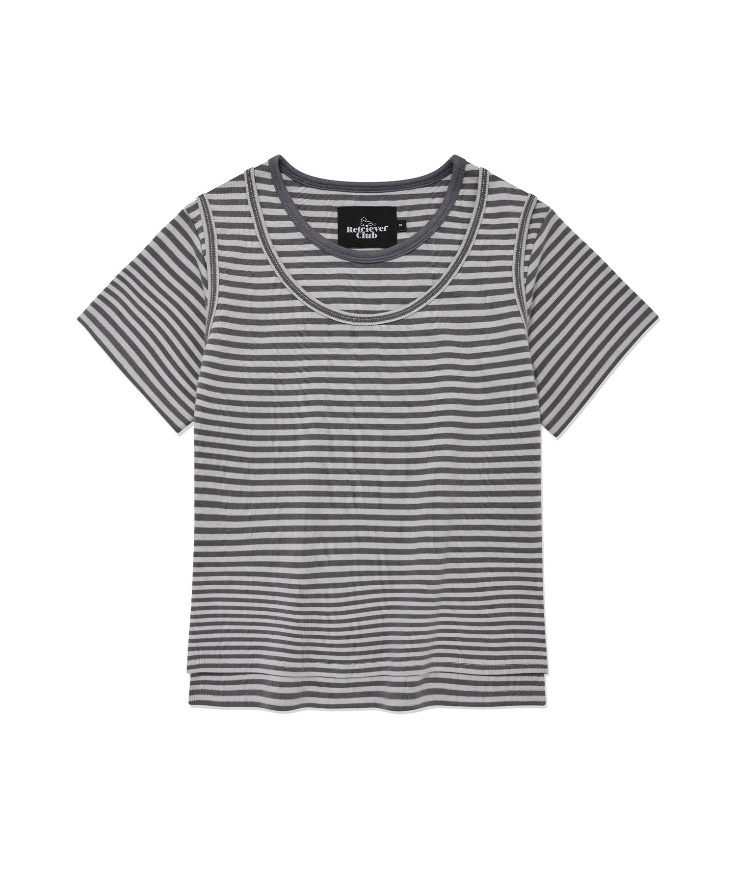 [RETRIEVER CLUB]25SS●LAYERED STRIPE CROP TEE MUSINSA | RETRIEVER CLUB LAYERED STRIPE CROP TEE [GRAY]