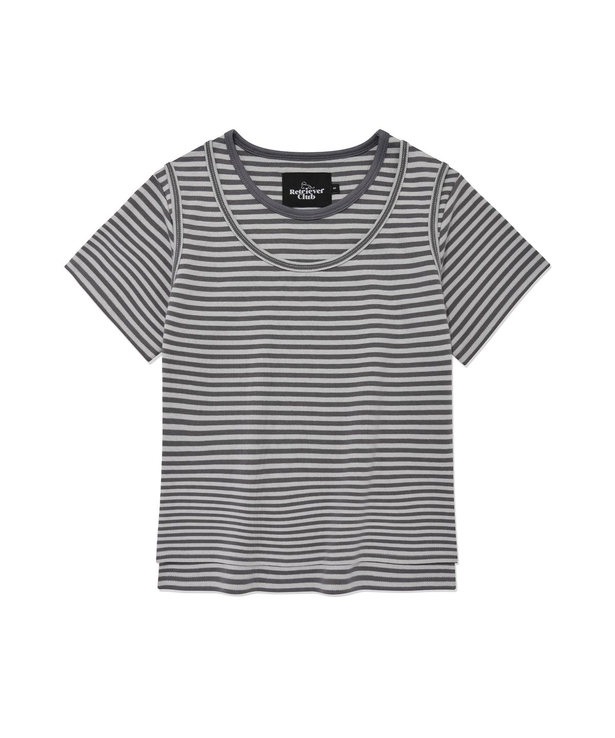 리트리버클럽(RETRIEVER CLUB) LAYERED STRIPE CROP TEE [GRAY]