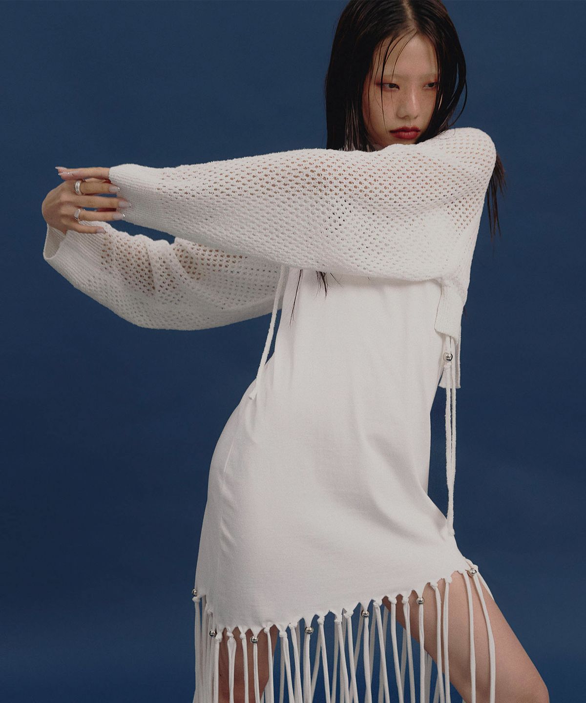 낫노잉(NOTKNOWING) Bolero Linen Net Cardigan (WHITE)