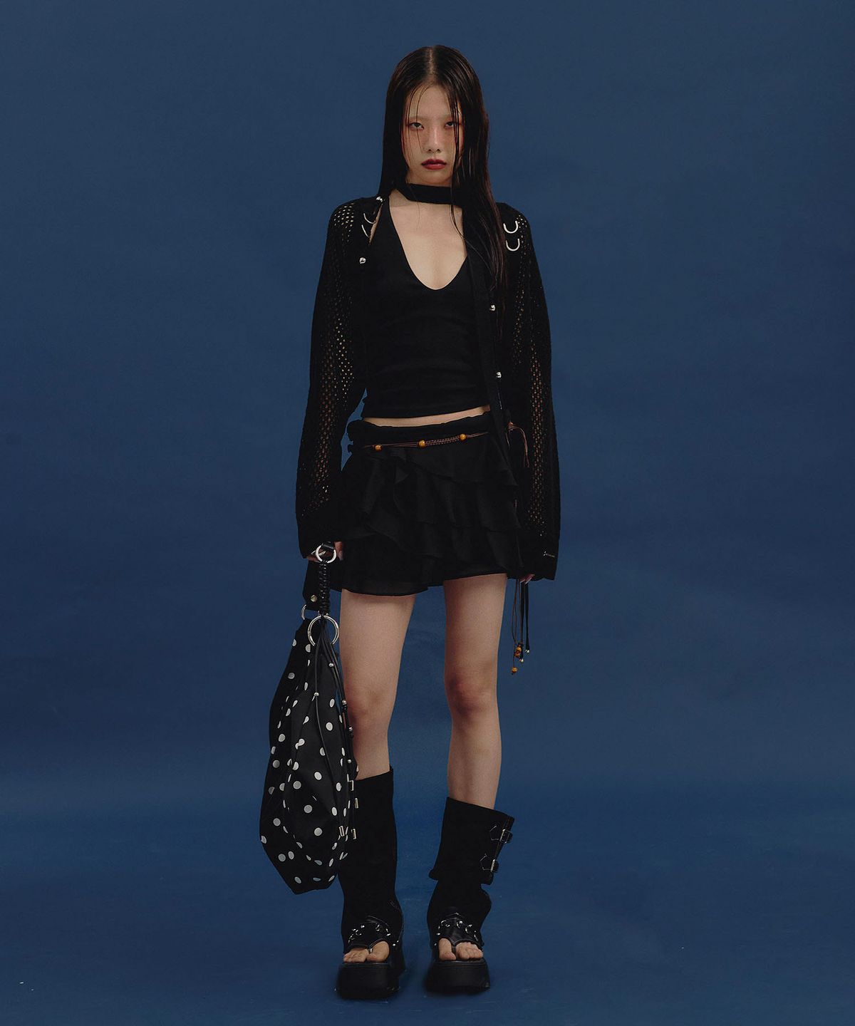 낫노잉(NOTKNOWING) Bolero Linen Net Cardigan (BLACK)