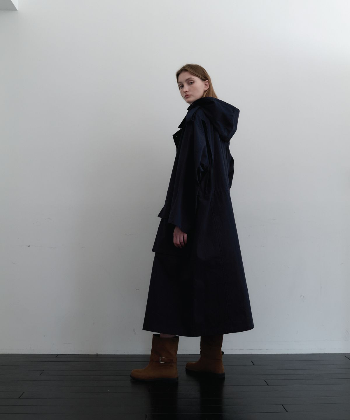앤테(AENTE) Hooded oversized trench coat - Navy