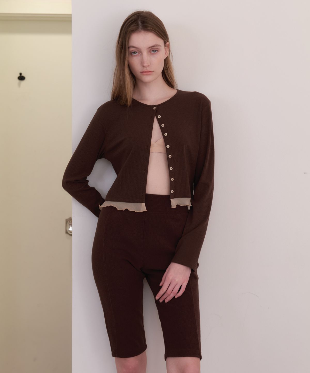 앤테(AENTE) Ribbed biker pants - Brown