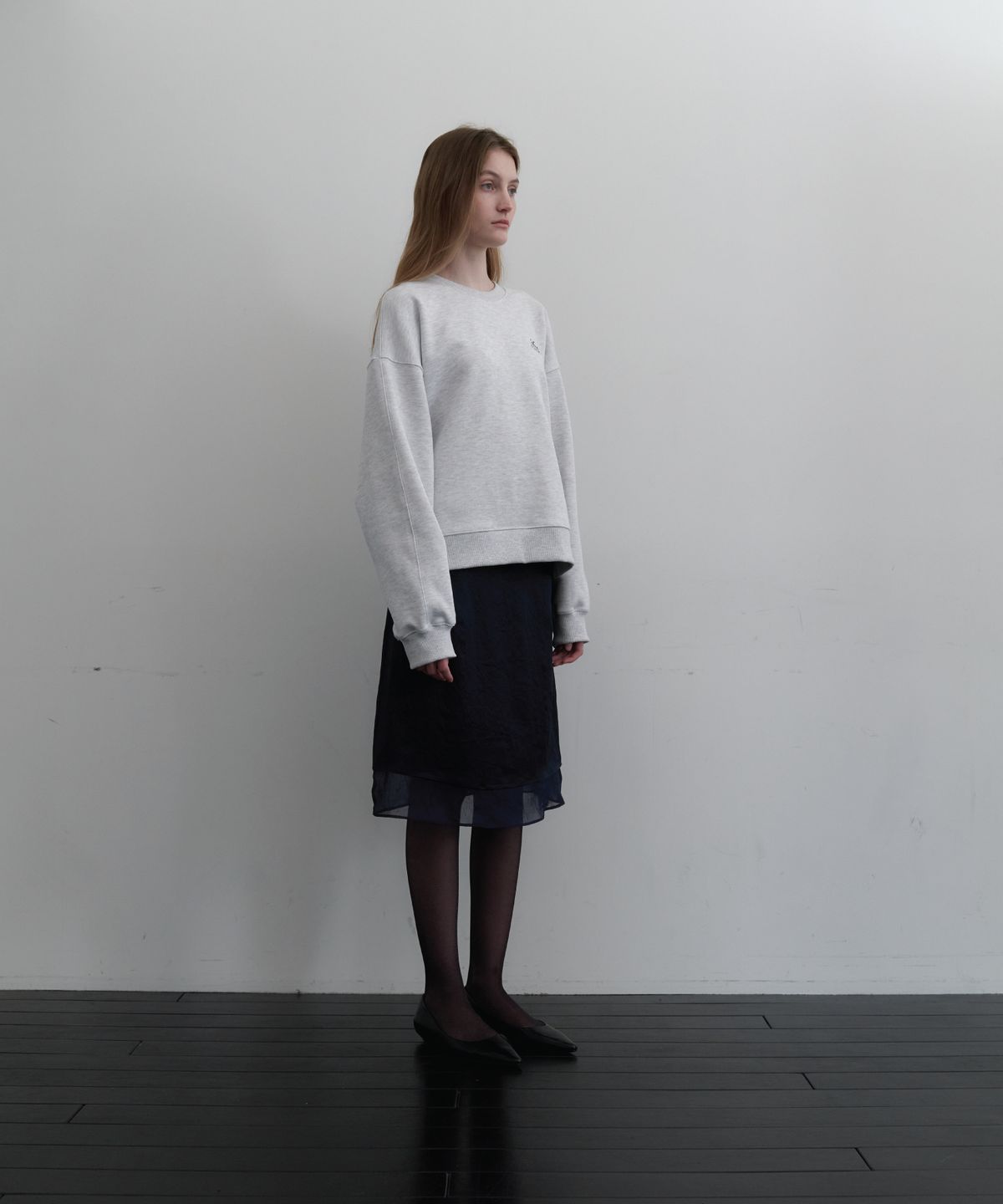 앤테(AENTE) Satin layered skirt - Navy