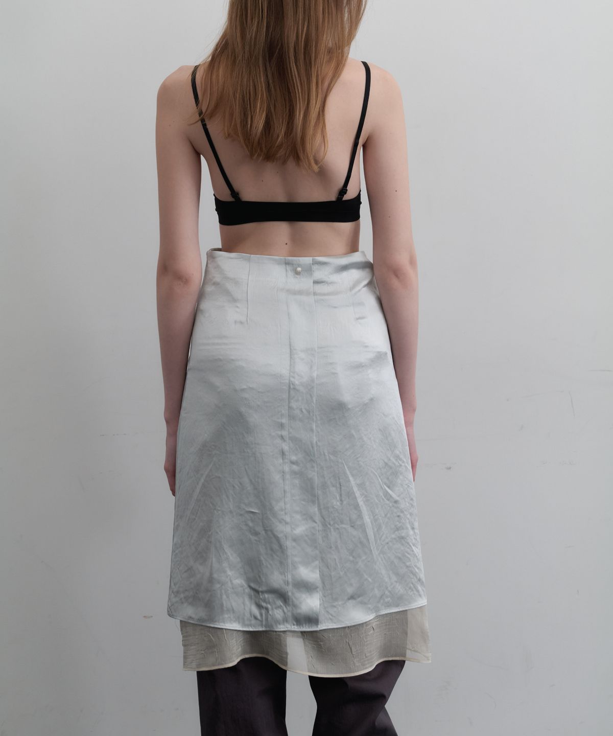 앤테(AENTE) Satin layered skirt - Aqua Blue