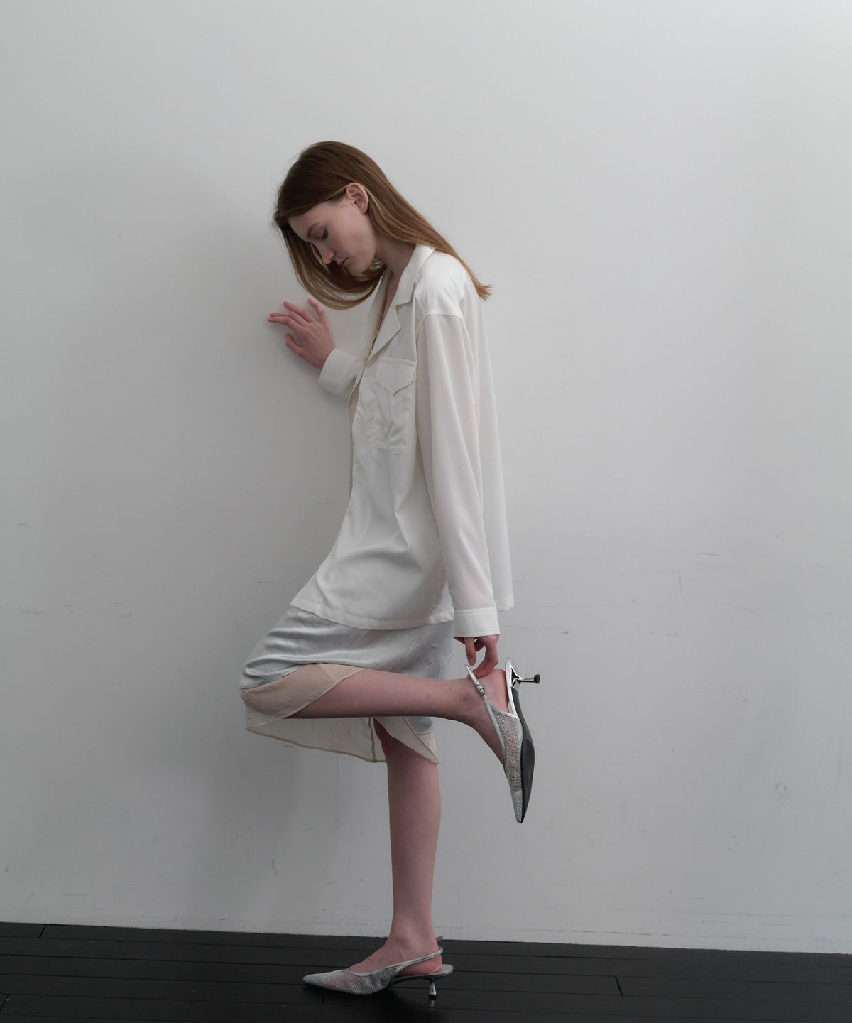 앤테(AENTE) Satin layered skirt - Aqua Blue