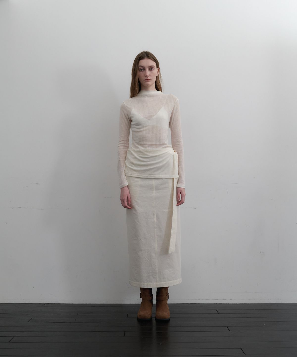 앤테(AENTE) Cotton slit long skirt - Ecru