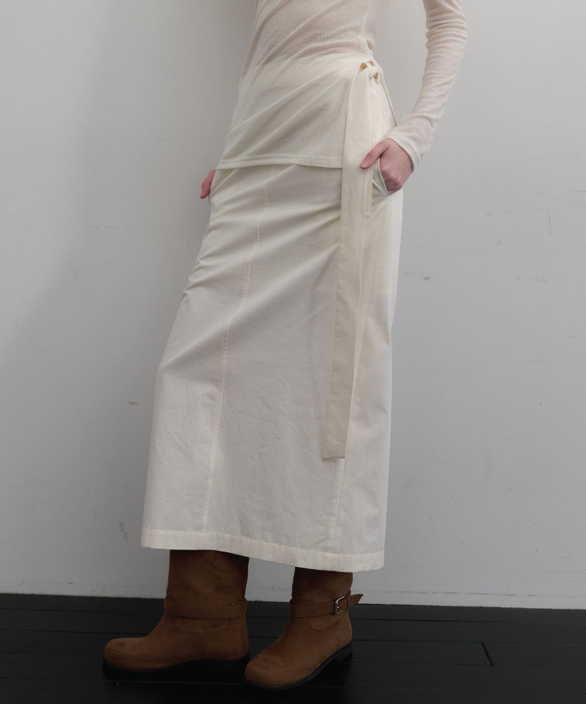 앤테(AENTE) Cotton slit long skirt - Ecru
