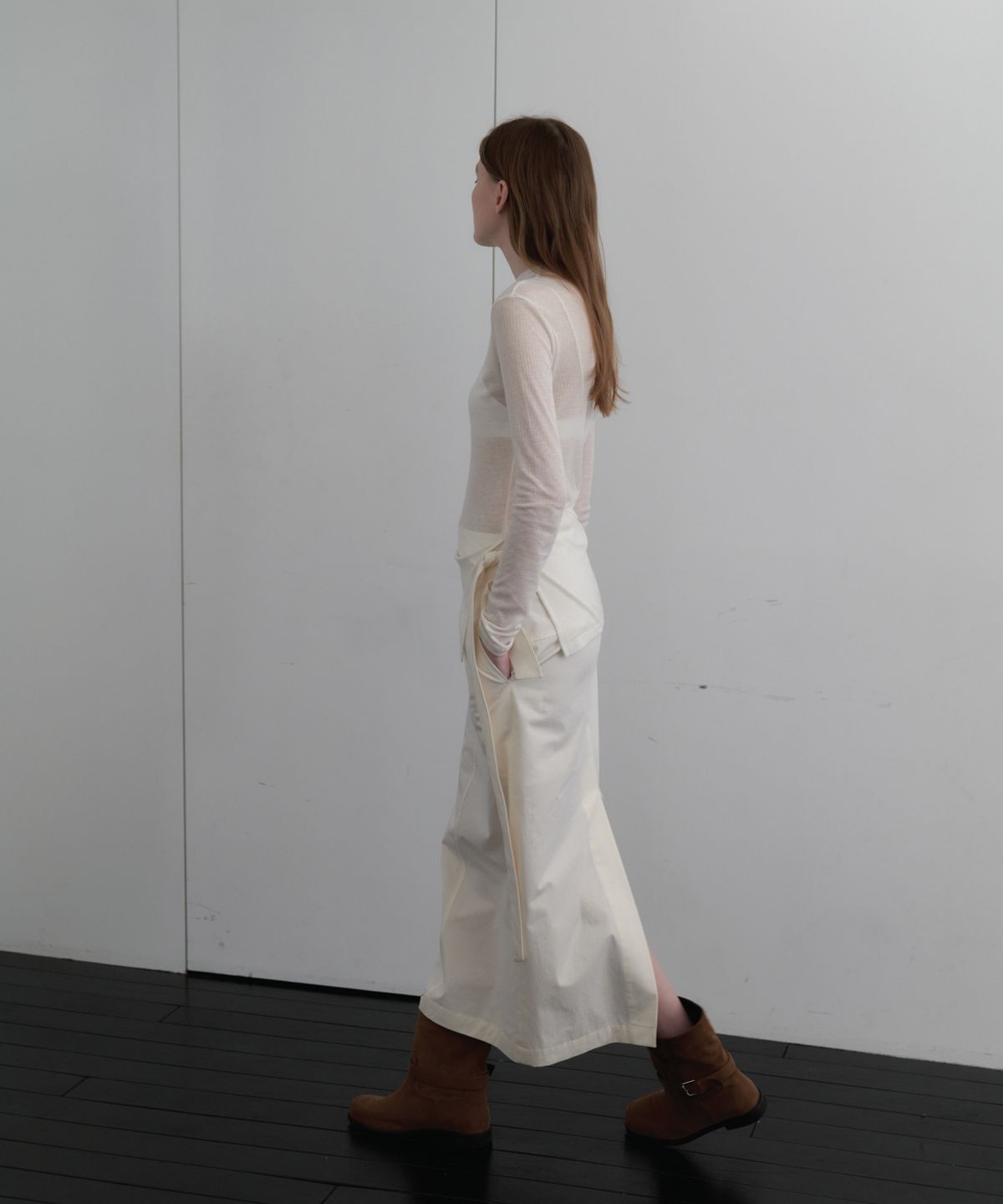 앤테(AENTE) Cotton slit long skirt - Ecru