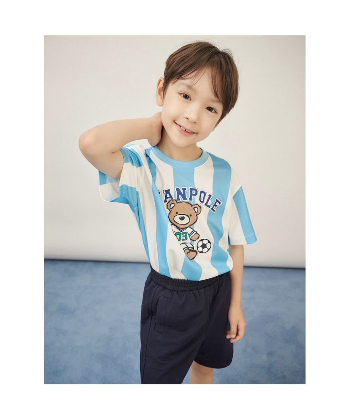 빈폴 키즈(BEANPOLE KIDS) BP FOOTBALL CLUB 스트라이프 폴키 티셔츠  스카이 블루 (BI5642U95Q) (BI5642U95Q)