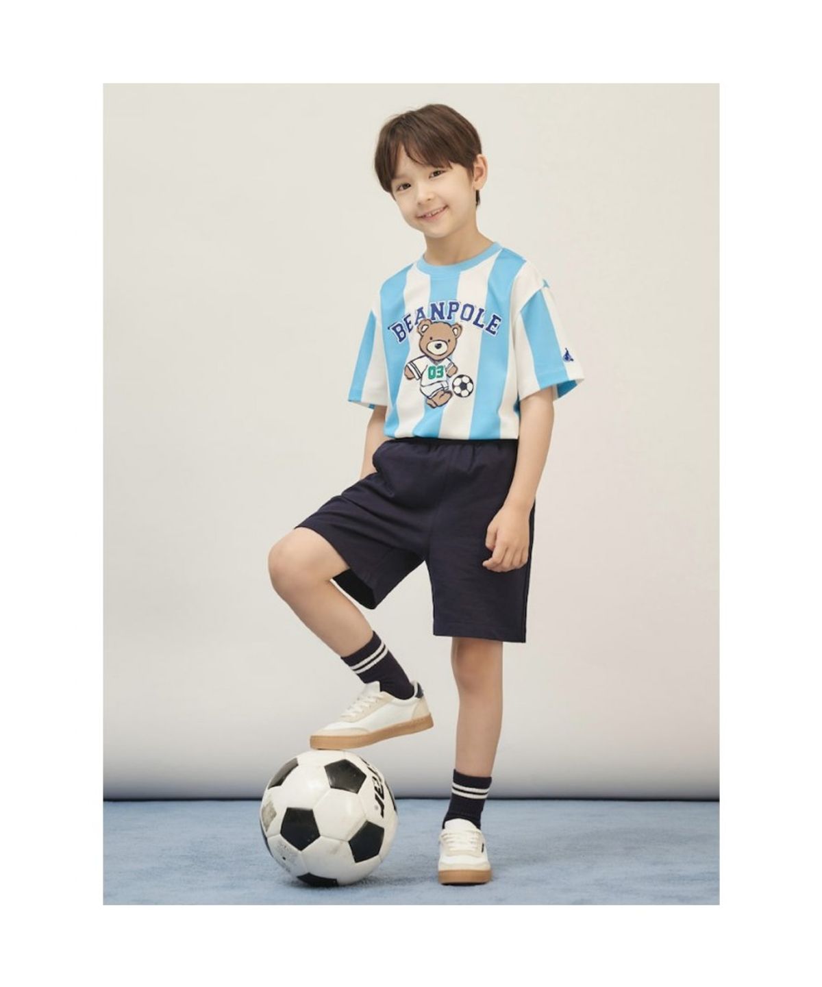 빈폴 키즈(BEANPOLE KIDS) BP FOOTBALL CLUB 스트라이프 폴키 티셔츠  스카이 블루 (BI5642U95Q) (BI5642U95Q)