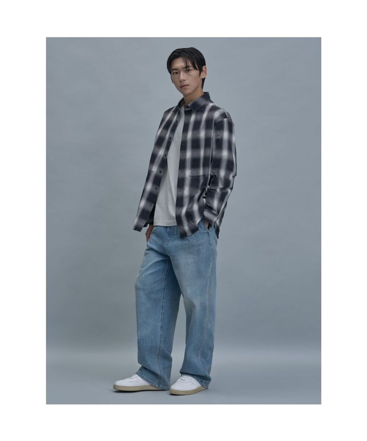 시프트지(SHIFT.G) Comfort Fit Ombre Check Shirt  Black