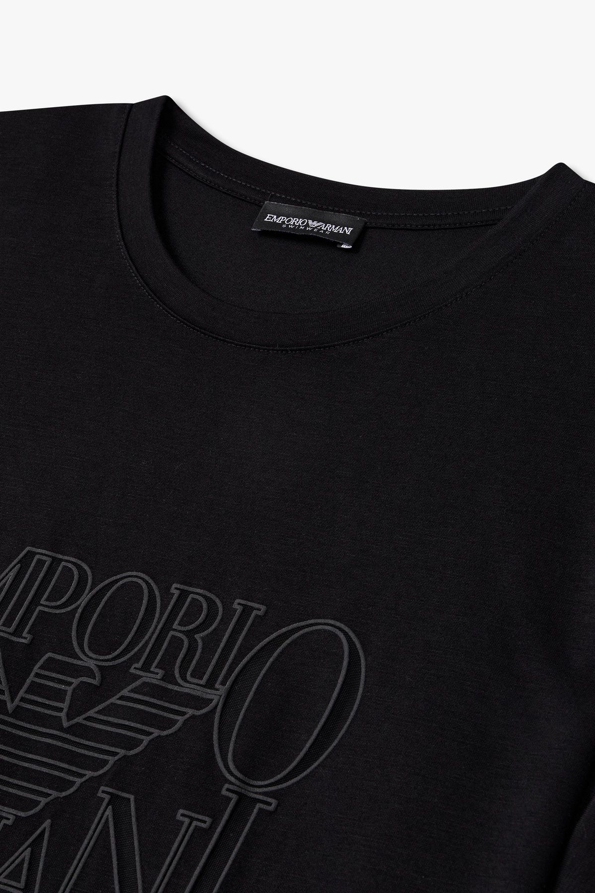 엠포리오 아르마니 언더웨어(EMPORIO ARMANI UNDERWEAR) 여성 아웃 라인 메쉬 로고 티셔츠_블랙 0825134509