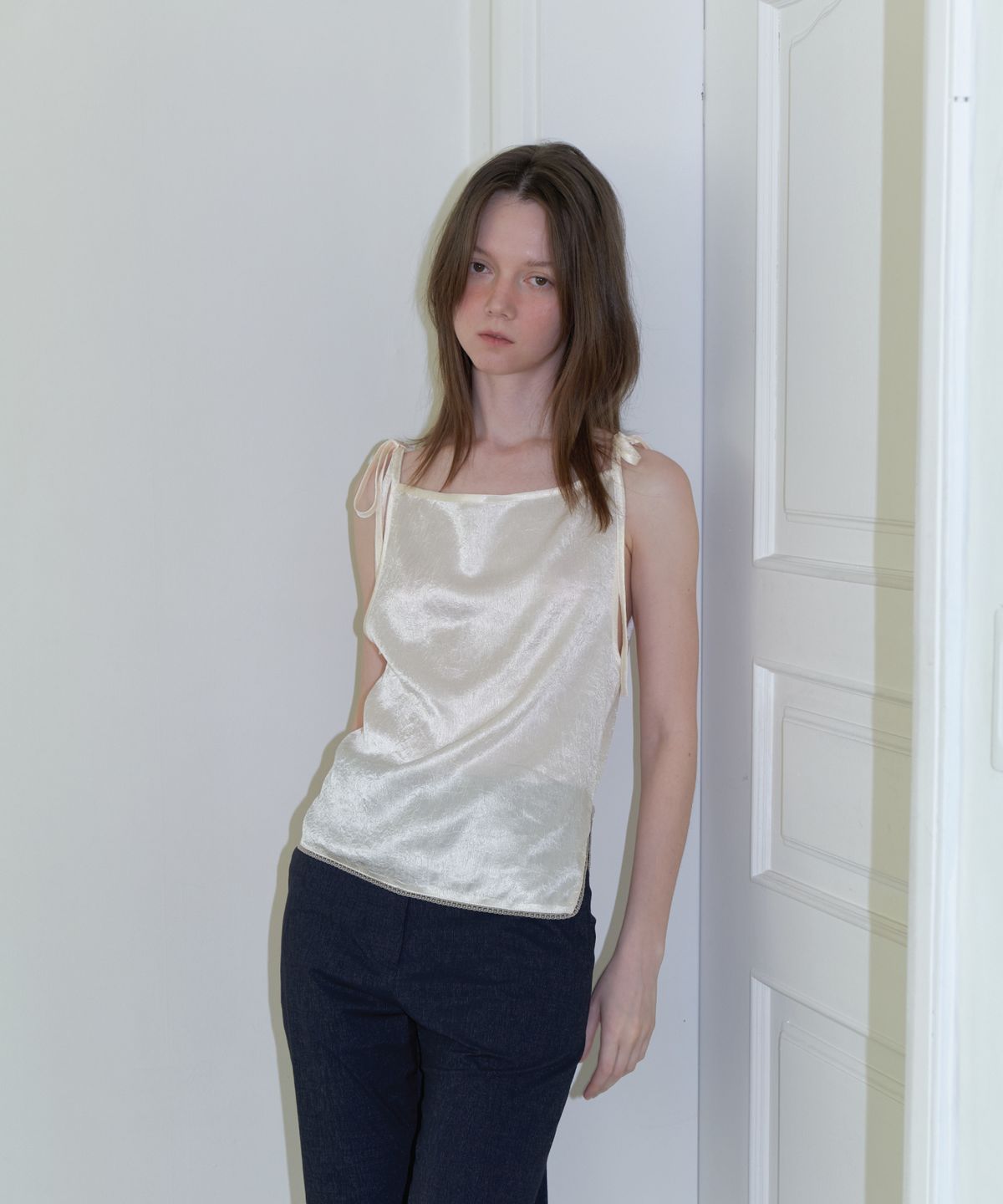 앤테(AENTE) Satin lace sleeveless - Cream