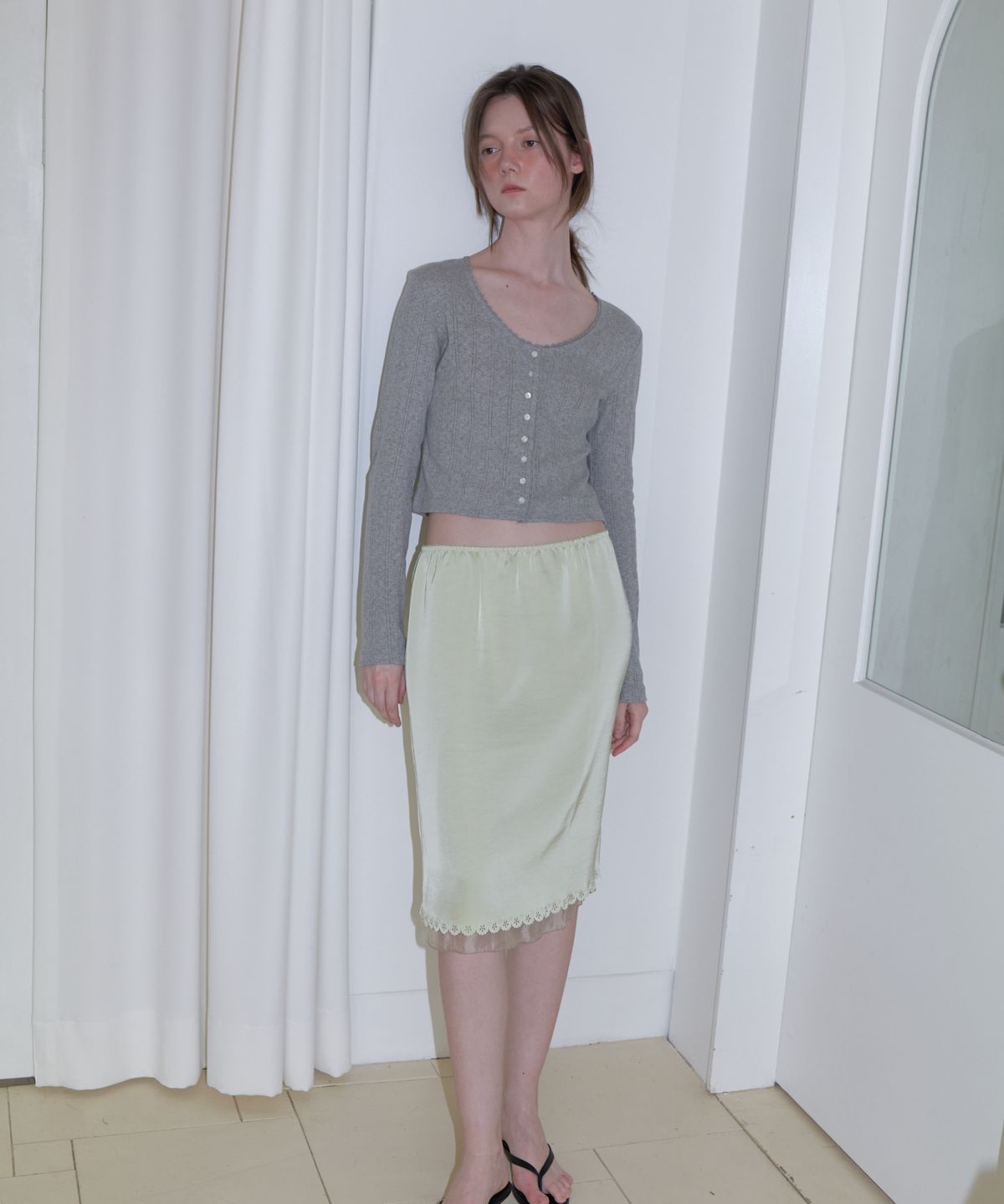 앤테(AENTE) U-neck jacquard cardigan - Gray