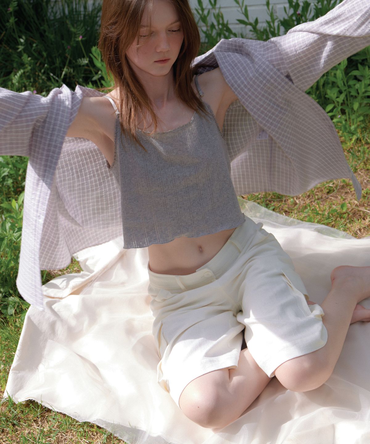 앤테(AENTE) Summer oversized check-shirt - Pink