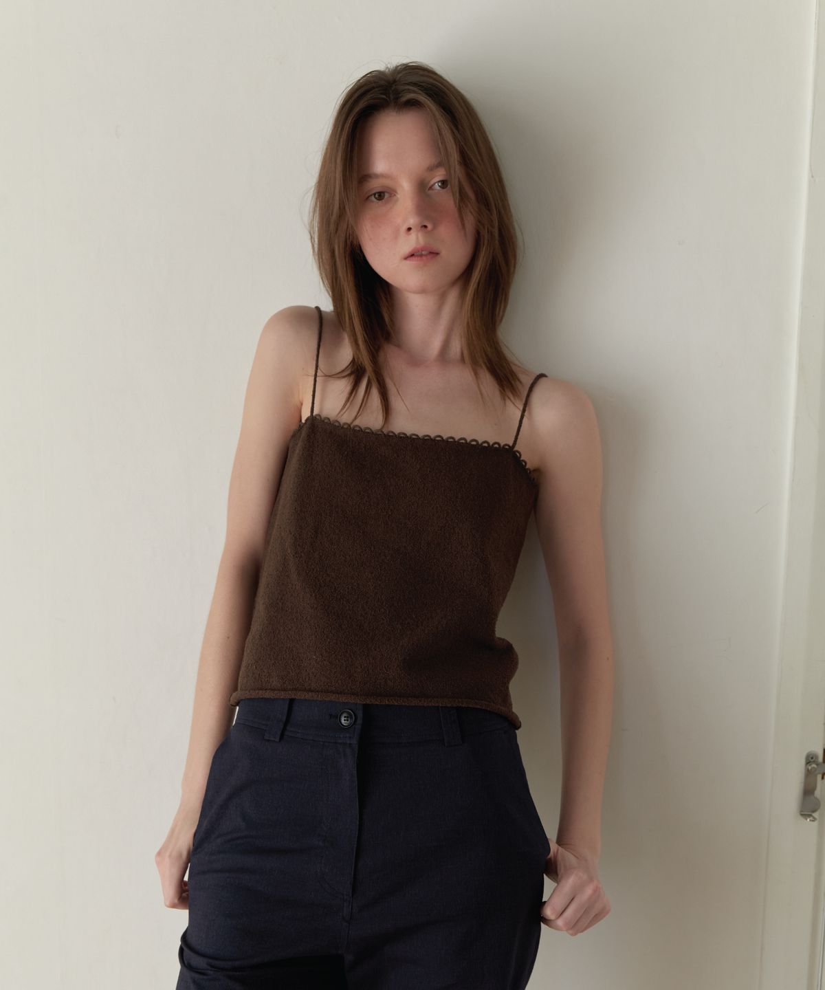 앤테(AENTE) lace sleeveless knit - Brown
