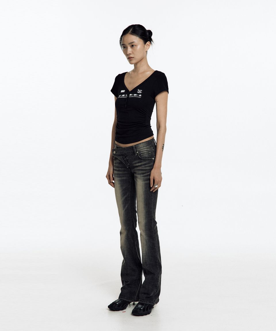 MUSINSA | KASHIKO Lowrise Boots Cut Denim Pants Black