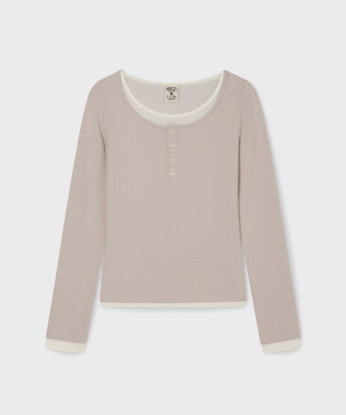 후아유(WHO.A.U) Layered Henry Neck Long Sleeve T-Shirt/WHLAG2283F