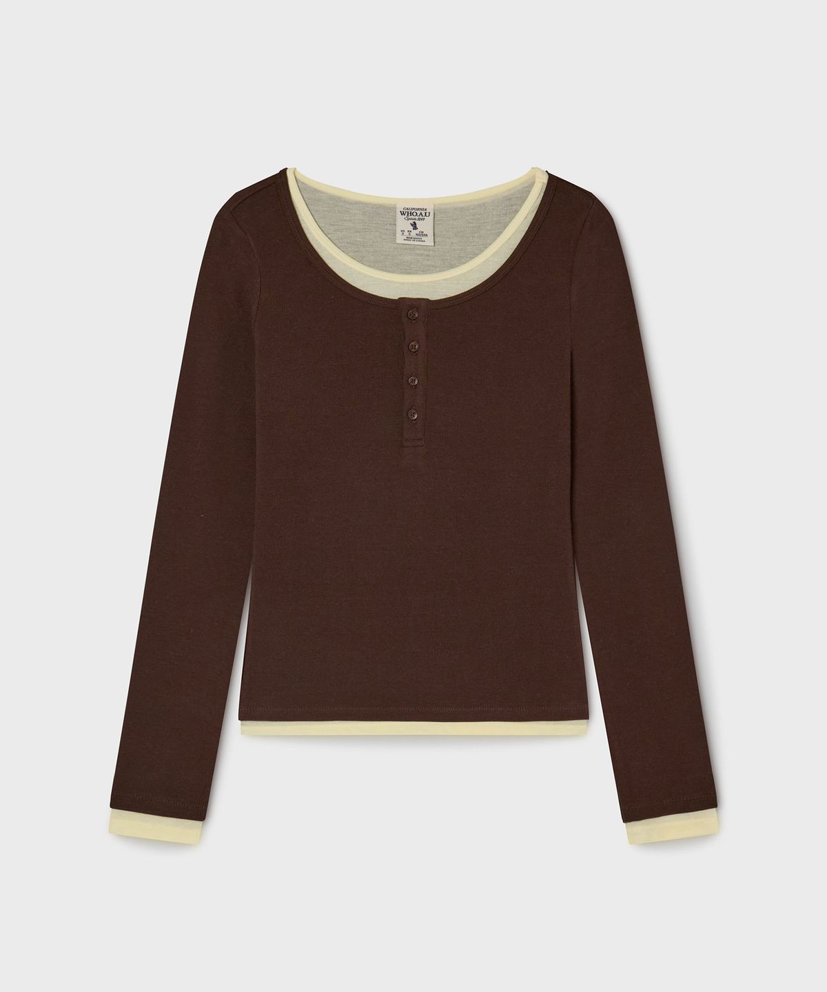 후아유(WHO.A.U) Layered Henry Neck Long Sleeve T-Shirt/WHLAG2283F