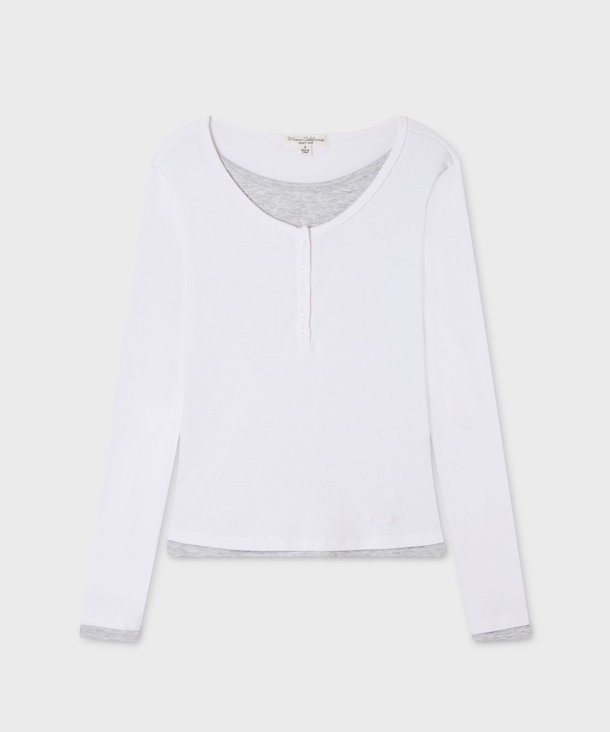 후아유(WHO.A.U) [기모 선택] Layered Henryneck Long Sleeve T-shirt(F) / WHLAG3824F