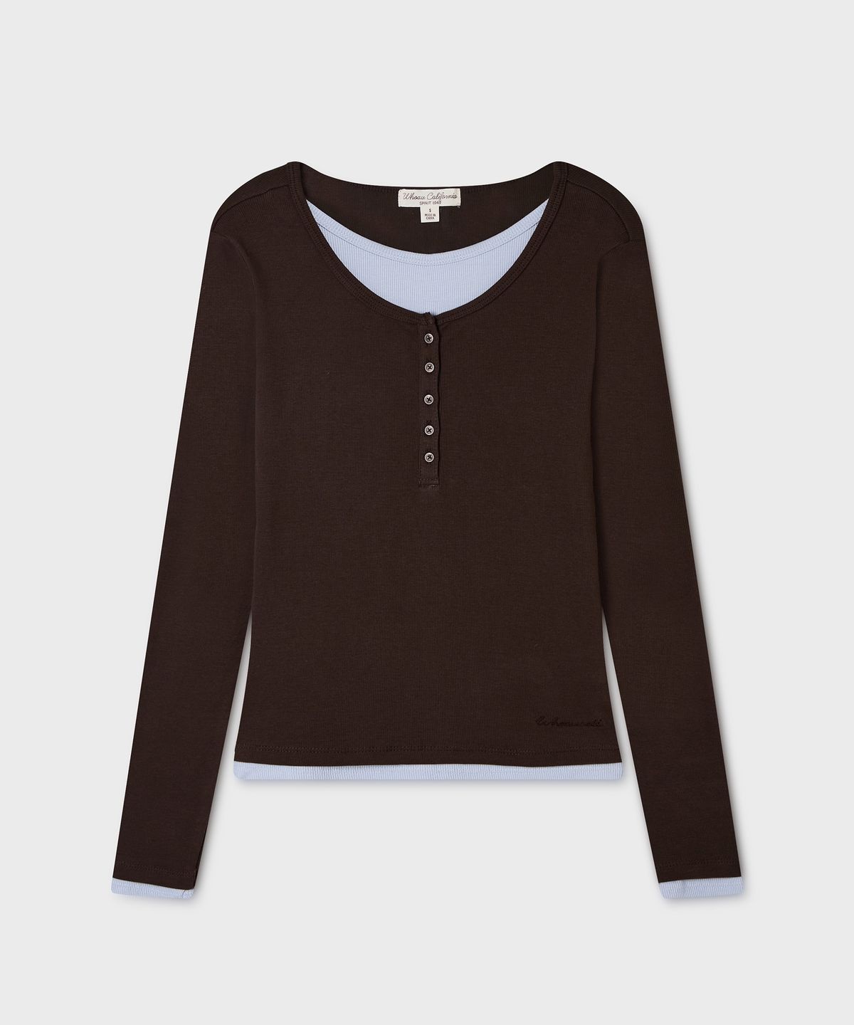 후아유(WHO.A.U) [기모 선택] Layered Henryneck Long Sleeve T-shirt(F) / WHLAG3824F