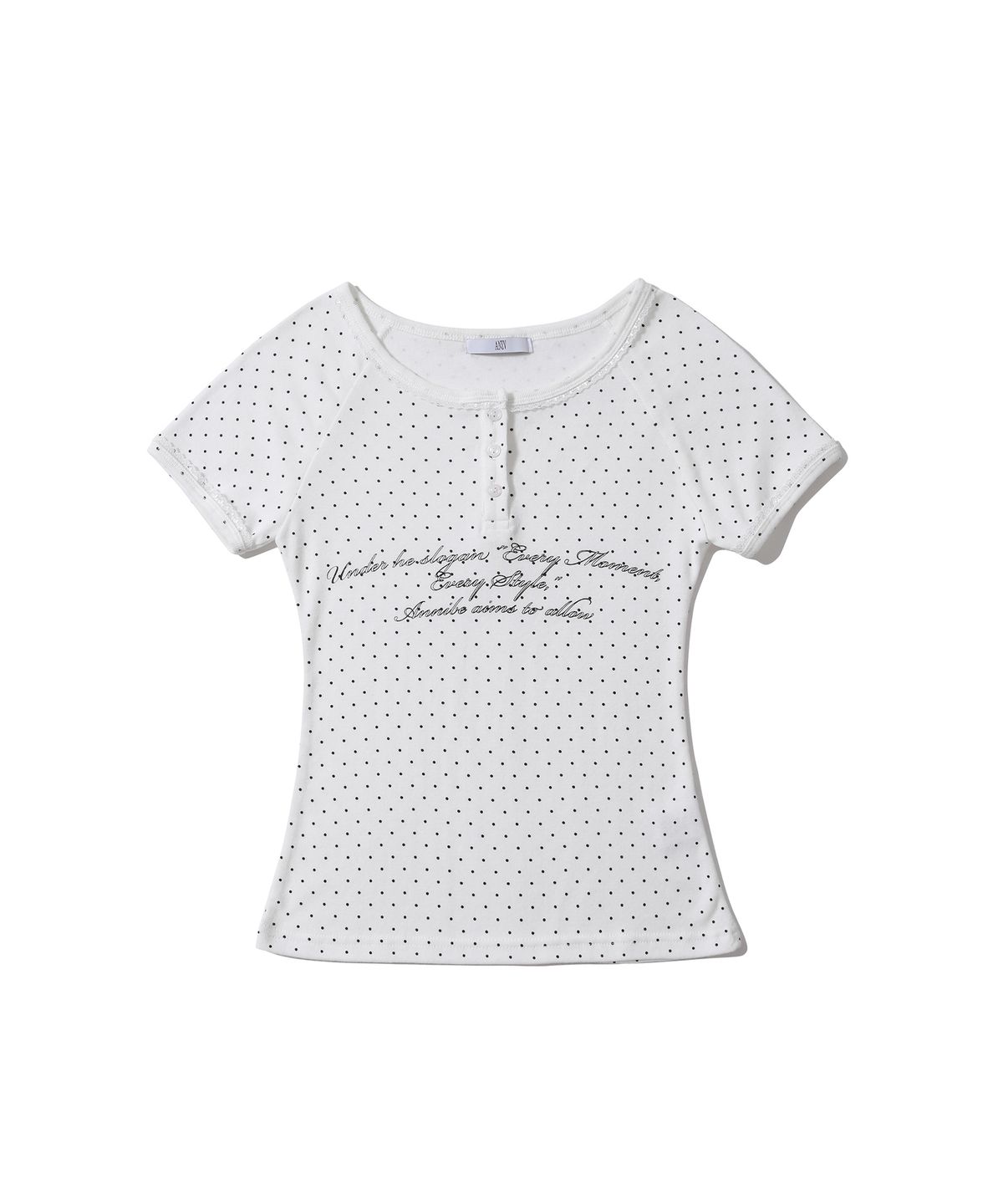 어니브(ANIV) DOT LETTERING HENLEY NECK T-SHIRT WHITE