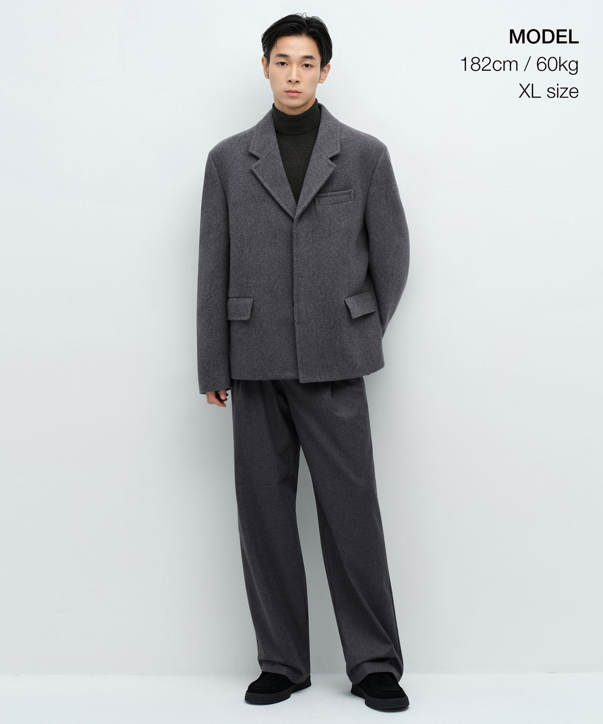 무신사 스탠다드(MUSINSA STANDARD) 울 블렌드 멜톤 오버사이즈 쇼트 블레이저 [미디엄 그레이]