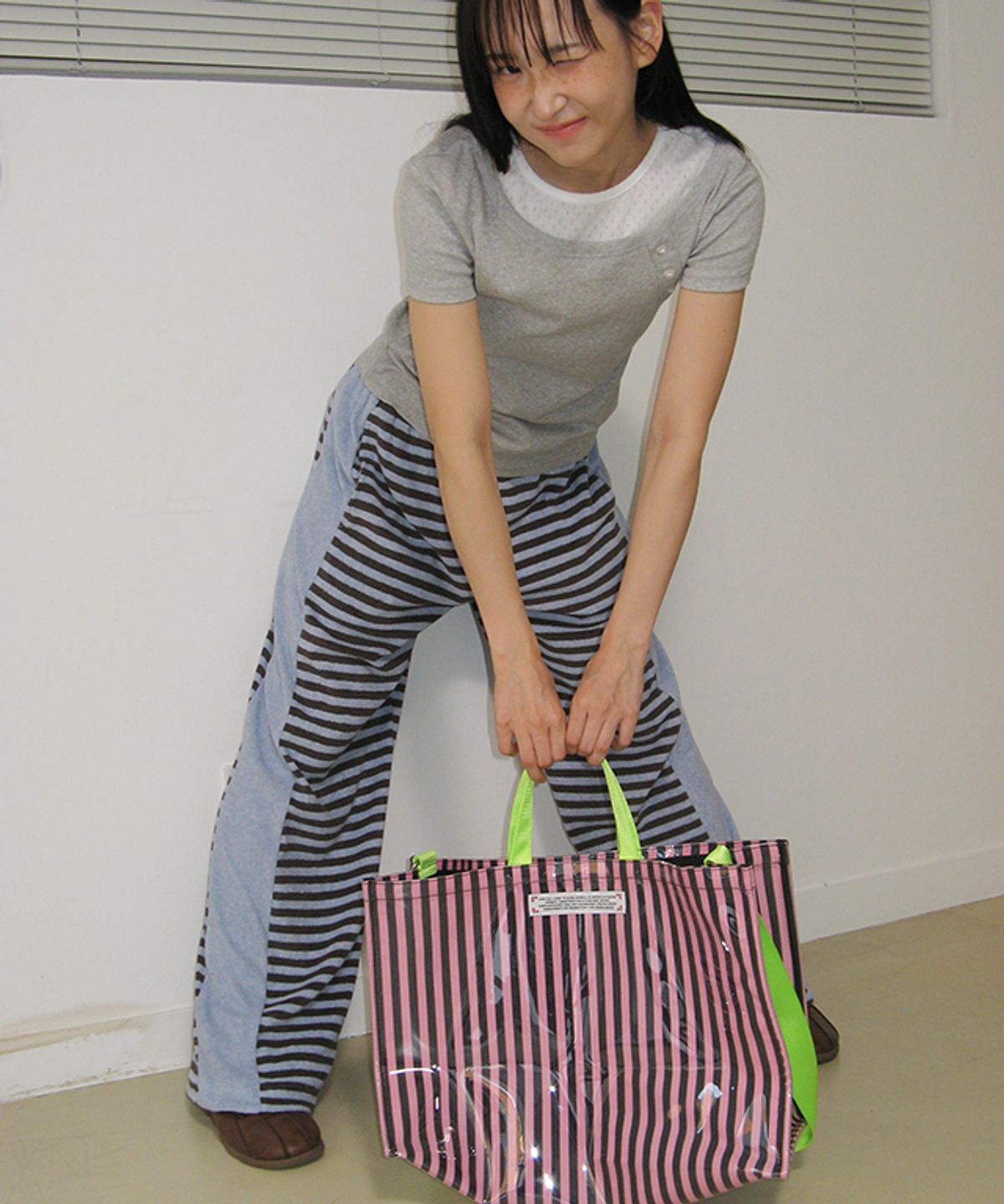 론론(RONRON) TERRY STRIPED COMFY PANTS BLUE BROWN