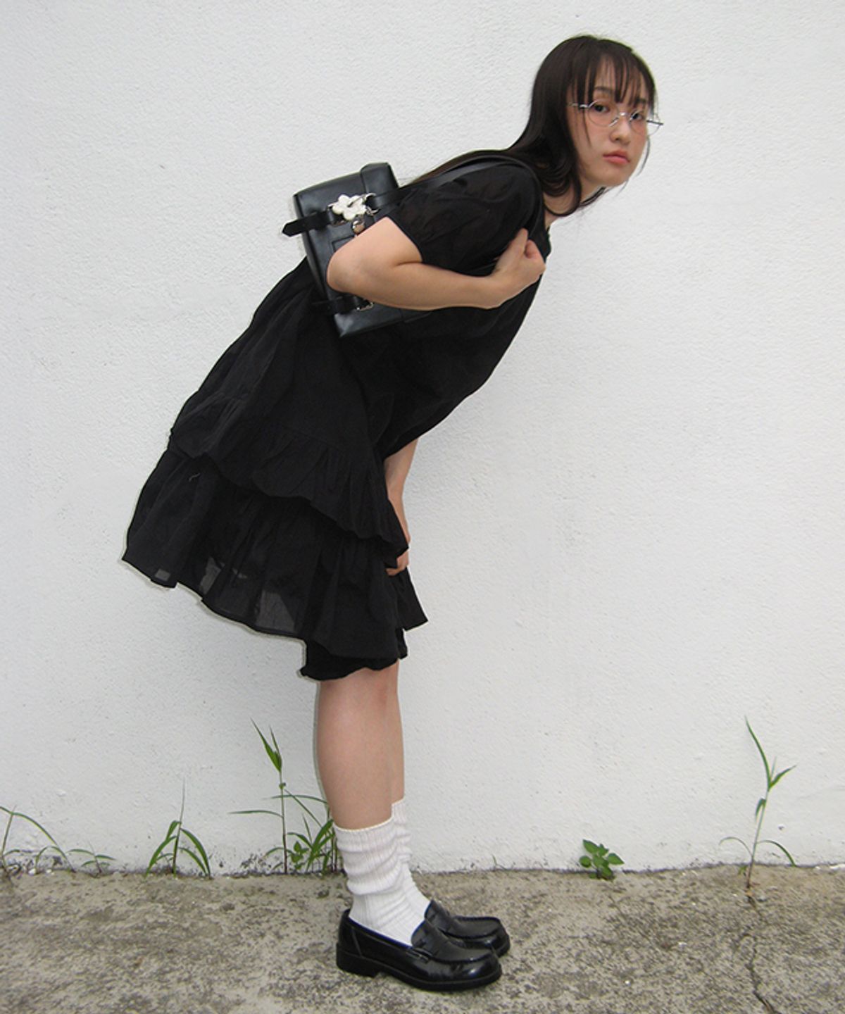 론론(RONRON) AIRY DOT RUFFLE LAYERED DRESS BLACK