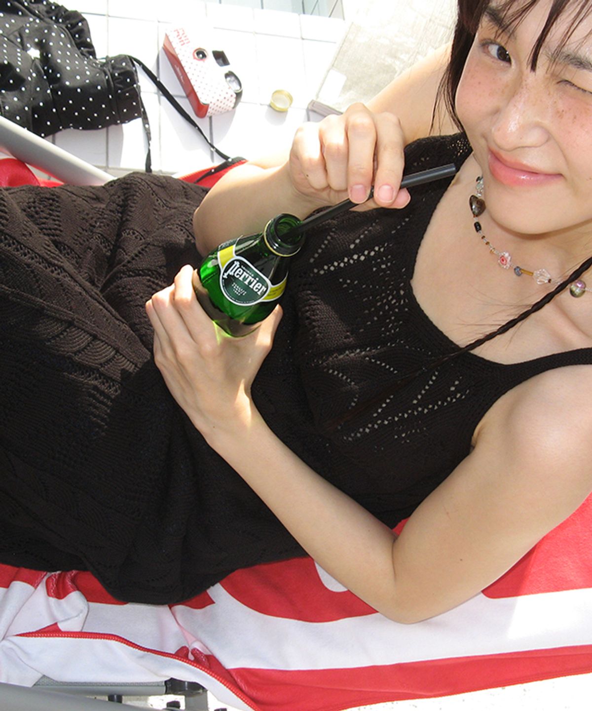 론론(RONRON) RIBBON SCOTCH LAYERED KNIT DRESS BLACK