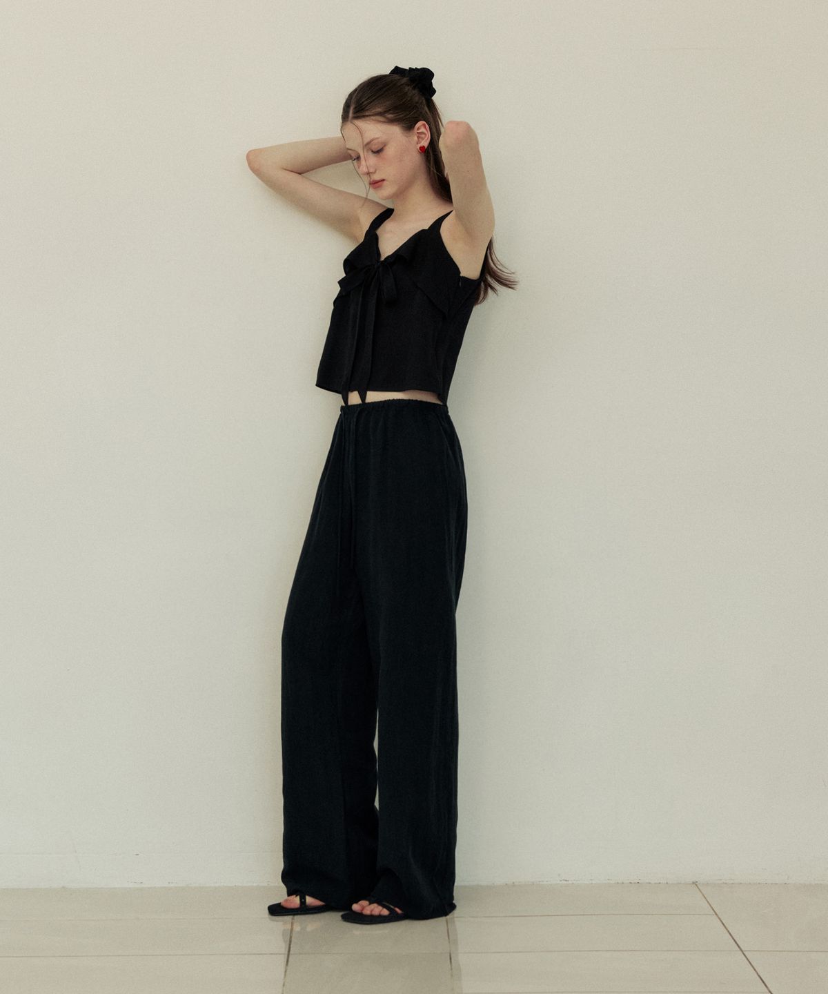 어다울(ADAUL) Linen sheer banding wide pants - black