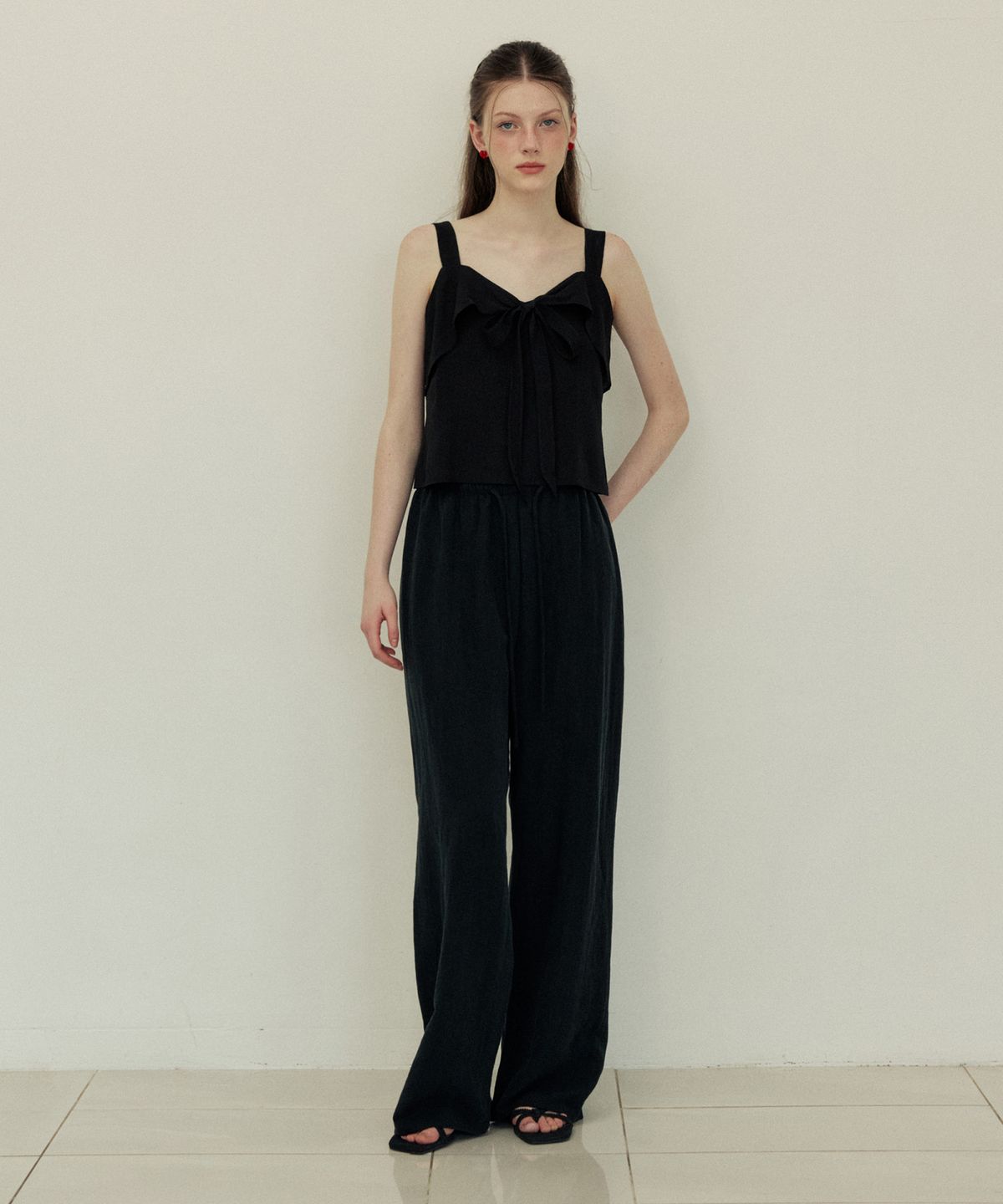 어다울(ADAUL) Linen sheer banding wide pants - black