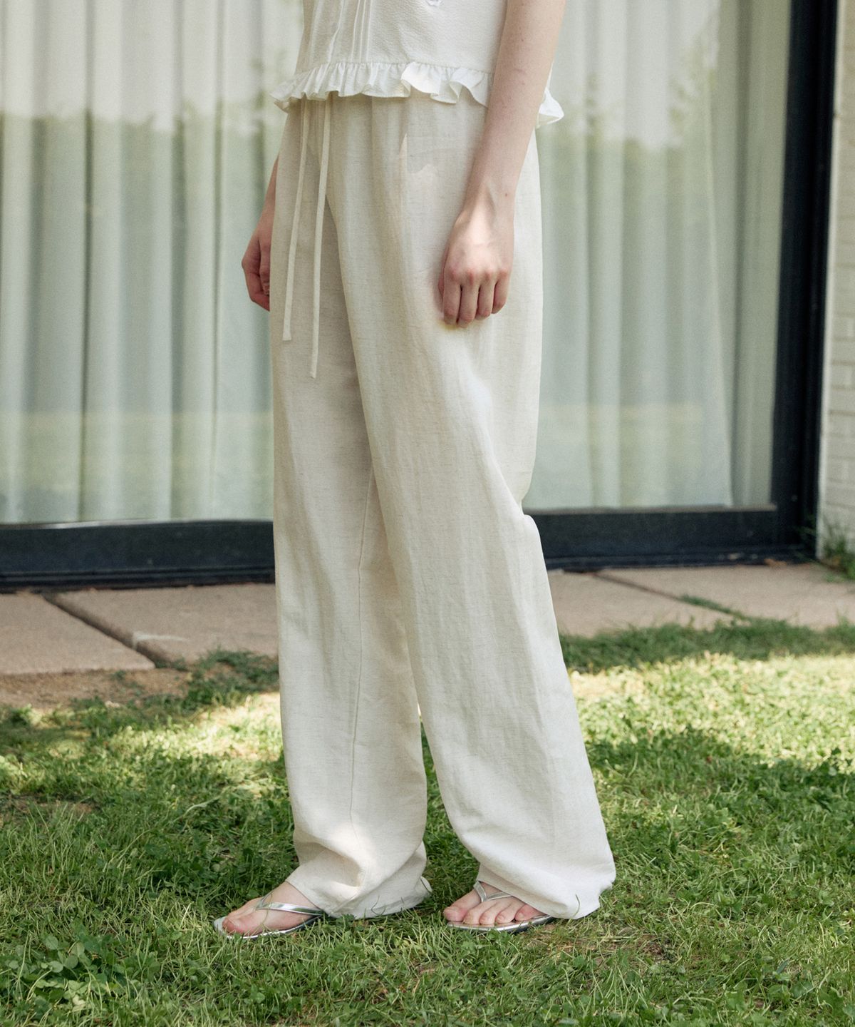 어다울(ADAUL) Linen sheer banding wide pants - natural