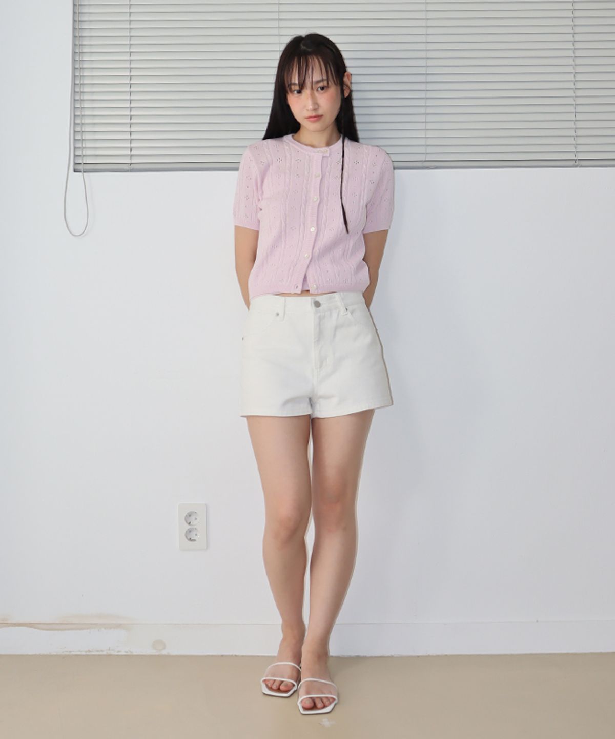 론론(RONRON) EYELET BUTTON KNIT CARDIGAN SOFT PURPLE