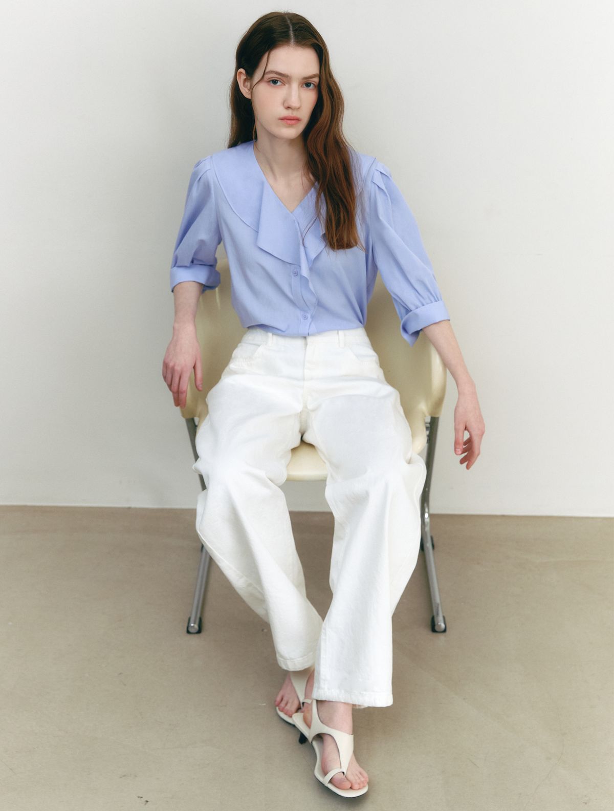 그레이데시온(GRAYDATION) Ruffle Blouse BLUE