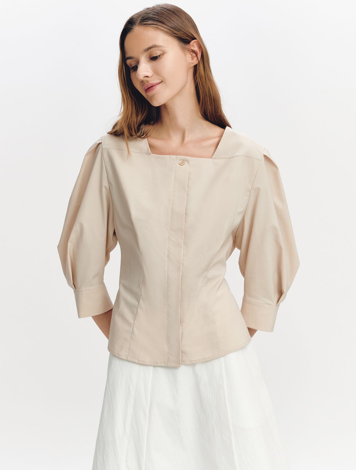 그레이데시온(GRAYDATION) Square Neck Blouse BEIGE