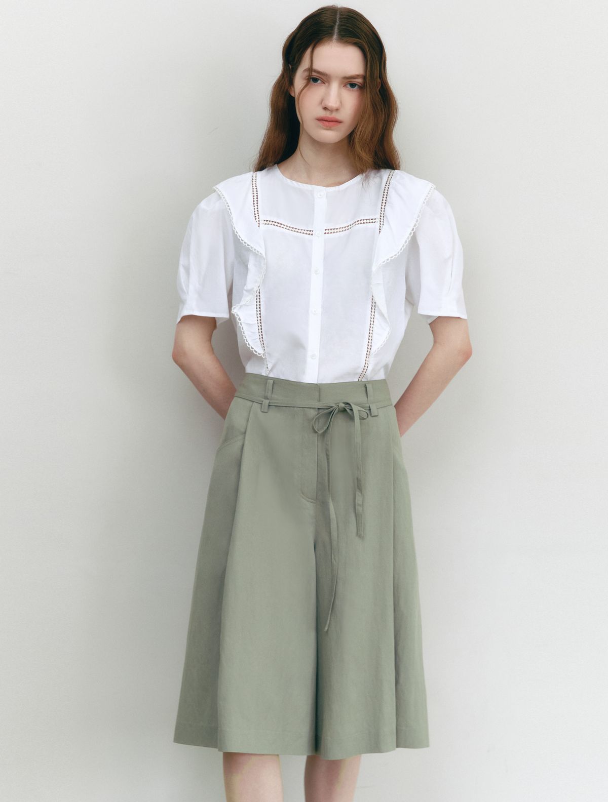 그레이데시온(GRAYDATION) Ruffle Lace Blouse OFF WHITE